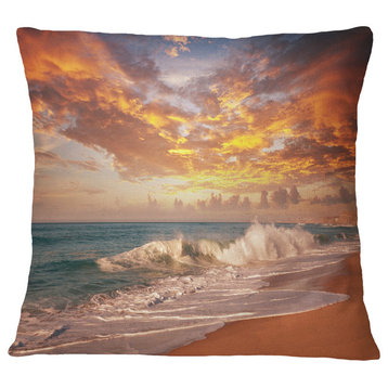 Waves Under Colorful Clouds Seashore Throw Pillow, 18"x18"