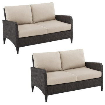 Home Square 2 Piece Outdoor Wicker Polyester Loveseat Set in Beige
