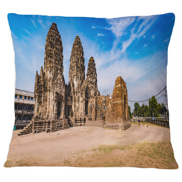 Ancient Temple in Thailand Panorama Modern Seascape Throw Pillow, 16"x16"