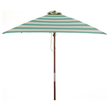 Classic Wood 6.5 ft Square Market Umbrella Soft Teal/Ivory Stripe