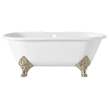Cheviot Products Carlton Cast Iron Bathtub With Faucet Holes, Polished Nickel