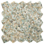 CNK Tile - Mini Sea Green Pebble Tile - Each pebble is carefully selected and hand-sorted according to color, size and shape in order to ensure the highest quality pebble tile available. The stones are attached to a sturdy mesh backing using non-toxic, environmentally safe glue. Because of the unique pattern in which our tile is created they fit together seamlessly when installed so you can't tell where one tile ends and the next begins!
