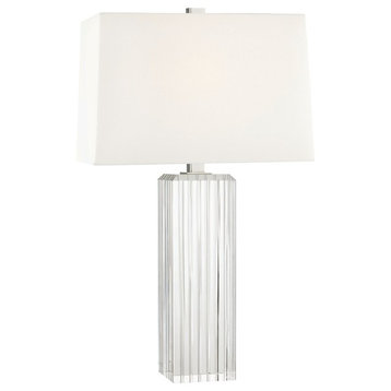 Hague 1-Light Tall Table Lamp, Crystal Base With Nickel Accent, Linen Shade