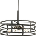 Progress Lighting - Remix 4-Light Pendant - Remix features industrial-inspired pendant options. A Graphite frame is comprised of straps that weave together to create an open cage design. Brushed Nickel accents on the inside add a touch of mixed metal accents.