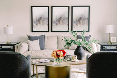 Living room - mid-sized transitional formal medium tone wood floor living room idea in New York