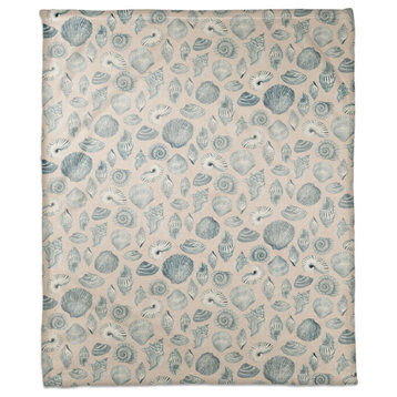 Blue Multi Shell on Blush 50 x 60 Coral Fleece Blanket