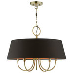 Livex Lighting - Livex Lighting 5 Light Antique Brass Pendant Chandelier - The five-light Palma pendant chandelier has a modern and retro appeal. The hand-crafted black fabric hardback angled shade is set off by an inner silky orange fabric that combines with chandelier-like antique brass finish sweeping arms which creates a versatile effect. Perfect fit for the living room, dining room, kitchen or bedroom.