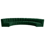 Meridian Furniture - Infinity Channel Tufted Velvet Modular Chair, Green, 6 Piece - Create a seating group that works for every possible situation with this Infinity modular 6-piece sectional and other pieces in the Infinity collection. Upholstered in soft green velvet material that feels great against the skin and offers long-wearing beauty, this piece fits with other Infinity items for an infinite number of combinations that get your seating requirements just right but that look just as nice when used on their own.