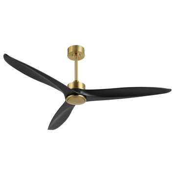 60" 3-Blade Reversible Ceiling Fan With Remote, Gold/Black
