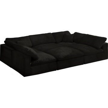 Cozy Velvet Upholstered Comfort 6-Piece U-Shaped Modular Sectional, Black