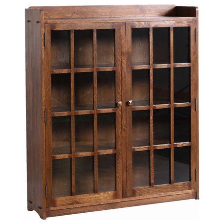 Mission Oak 2 Door Bookcase with Glass Doors - Walnut