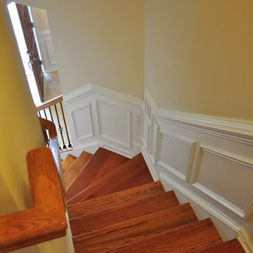 Shadow box wainscoting on a stairs