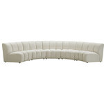 Meridian Furniture - Infinity Channel Tufted Velvet Modular Chair, Cream, 5 Piece - Create a seating group that works for every possible situation with this Infinity modular 5-piece sectional and other pieces in the Infinity collection. Upholstered in soft cream velvet material that feels great against the skin and offers long-wearing beauty, this piece fits with other Infinity items for an infinite number of combinations that get your seating requirements just right but that look just as nice when used on their own.