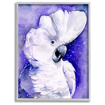 Space Bird Watercolor Animal Purple Painting, 11"x14"