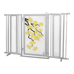 Fusion Gates - Fusion Gate with Autumn Ginkgo Design, Satin Nickel, 60"-65" - Dog Gates