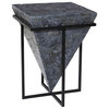 Unique Contemporary End Table, Metal Frame With Inverted Pyramid Motif, Grey