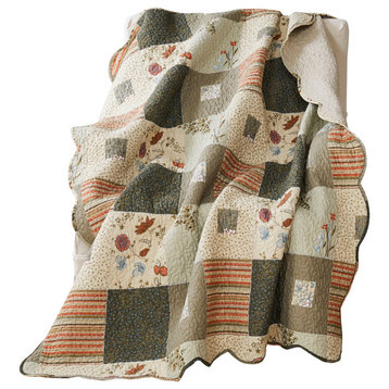 Benzara BM293434 Quilted Throw Blanket With Fill, Wild Flowers, Multicolor