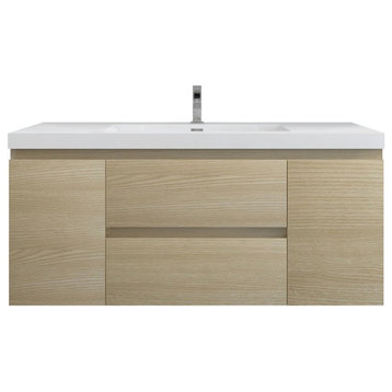 BTO 48" Wall Mounted Bath Vanity With Reinforced Acrylic Sink, White Oak