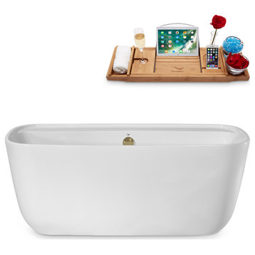 59" Streamline Bathtub and Tray With Drain, Brushed Brass
