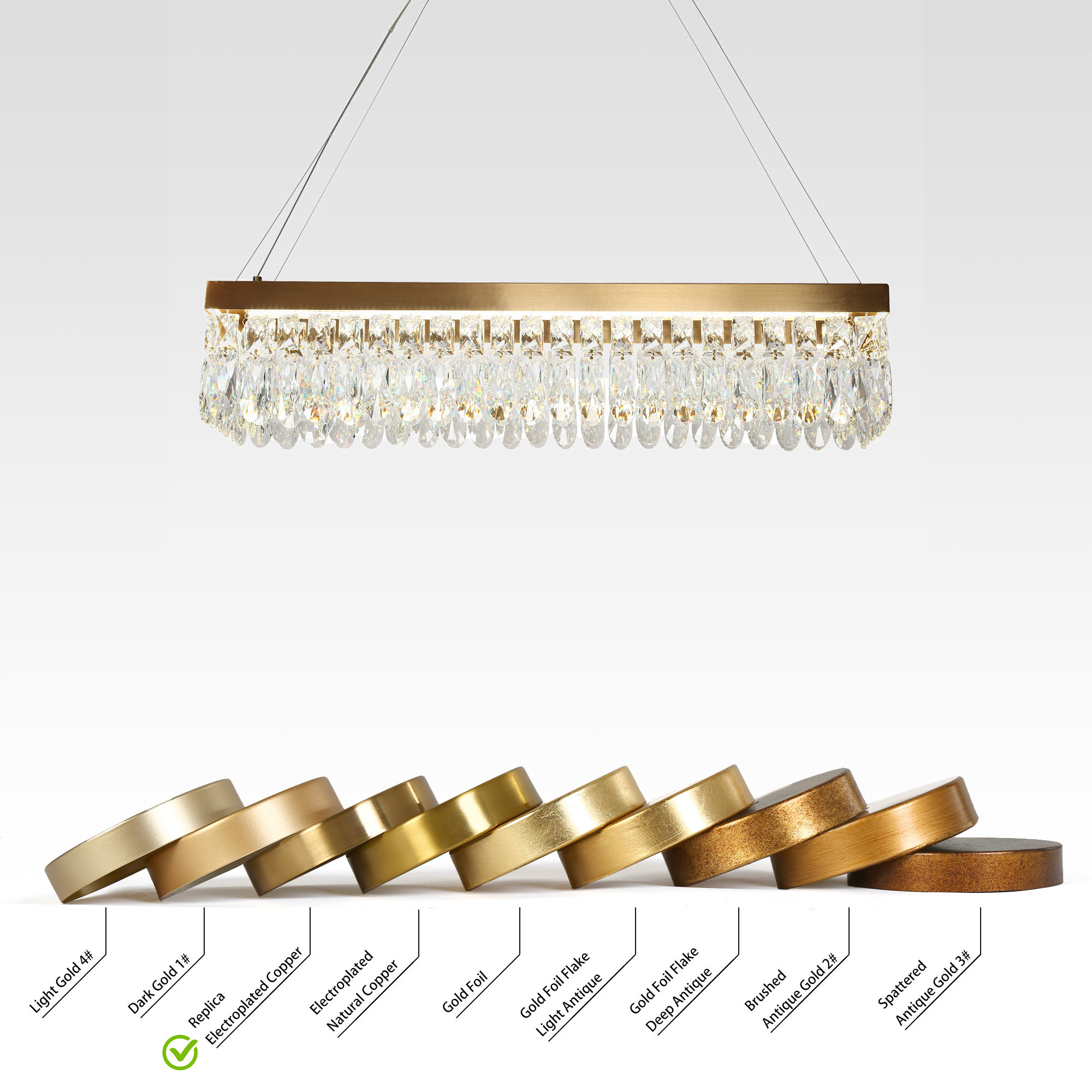 LNC Musesonce 1-Light 36.2" Modern Rectangle Crystal LED Chandelier, Gold
