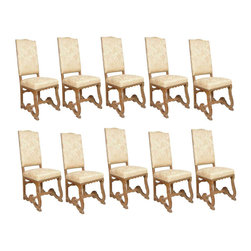 Set of 10 French Louis XIV Style Oak Upholstered Dining Chairs - Dining Chairs