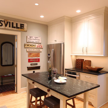 Microwave Drawer in Kitchen with Inset Cabinets