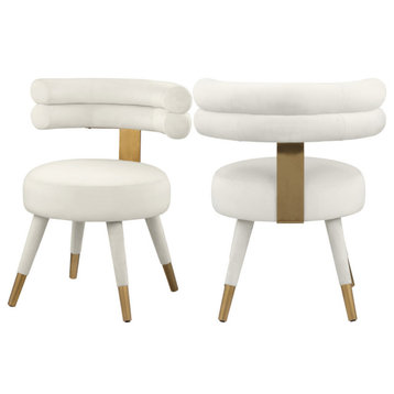 Fitzroy Velvet Upholstered Dining Chair (Set of 2), Cream