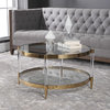 Glam Modern Clear Rods Coffee Table Round Acrylic Gold Glass Mid Century Ring