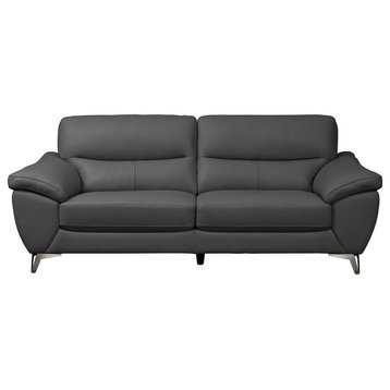 Melody Top Grain Leather Sofa, Dark Gray