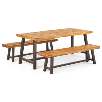 Carlisle Outdoor 3 Piece Acacia Wood Picnic Dining Set With Benches