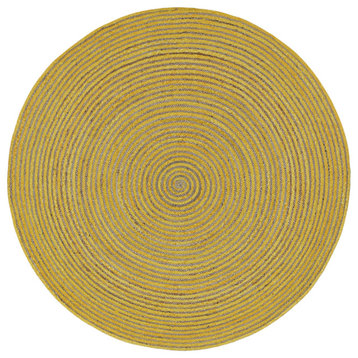 Natural Hemp and Yellow Cotton Racetrack Rug, 8' Round