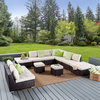 GDF Studio Tammy Rosa Outdoor 7 Seat Wicker Sofa Sectional Set, Multi-Brown/Beig