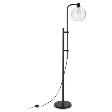Antho Height-Adjustable Floor Lamp with Glass Shade in Blackened Bronze/Seeded
