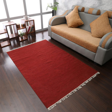 HAND WOVEN FLAT WEAVE KILIM WOOL ECO-FRIENDLY AREA RUG,Rectangle,Burgundy,Solid,