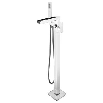 Transolid Roslyn Floor Mounted Tub Filler With Hand Shower, Polished Chrome