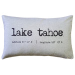 Pillow Decor - Lake Tahoe Gray Felt Coordinates Pillow 12x19, with Polyfill Insert - Lake Tahoe and its geographic coordinates are printed across this 12"x19" rectangular throw pillow in an old typewriter typeset. The dark gray font contrasts nicely against the soft gray felt fabric giving the pillow a beautiful warm look and feel.FEATURES: