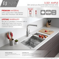 STYLISH 32"L x 18"W Stainless Steel Low Divider Undermount Kitchen Sink