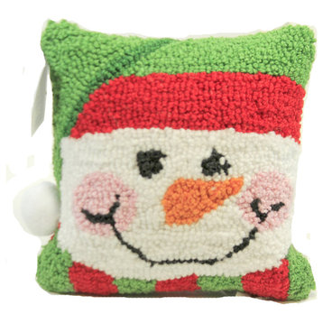 C & F Happy Snowman Hooked Pillow Cotton Holiday Pompom 44488001