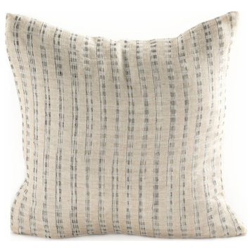 20" Beige and Gray Square Linen and Silk Throw Pillow- Feather Down Filler