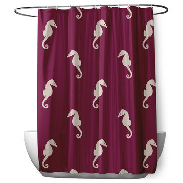70"Wx73"L Sea Horses Shower Curtain, Maroon Red