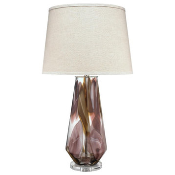 Gorgeous Watercolor Swirl Art Glass Table Lamp Purple Brown 31 in Round Plum