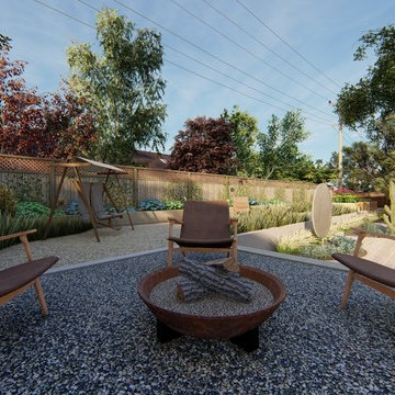 Los Gatos Unique Spanish Bohemian Patio with Sitting Areas & Art