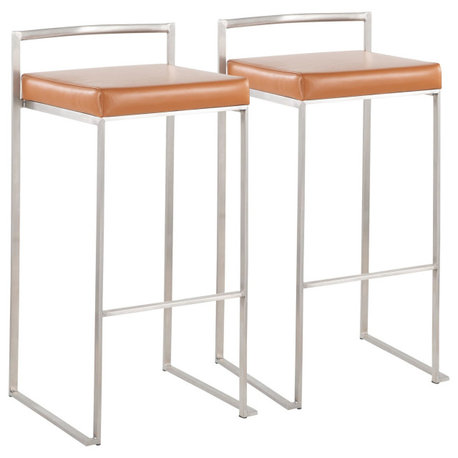 Fuji Contemporary Stackable Barstool With Camel Faux Leather, Set of 2