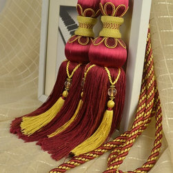 6 Colors QYM09 Faux Silk Curtain Tassel Tie Backs in Red Color - Window Treatment Accessories