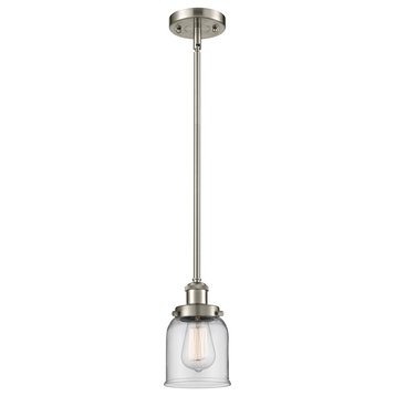 Small Bell 1-Light Pendant, Brushed Satin Nickel, Clear