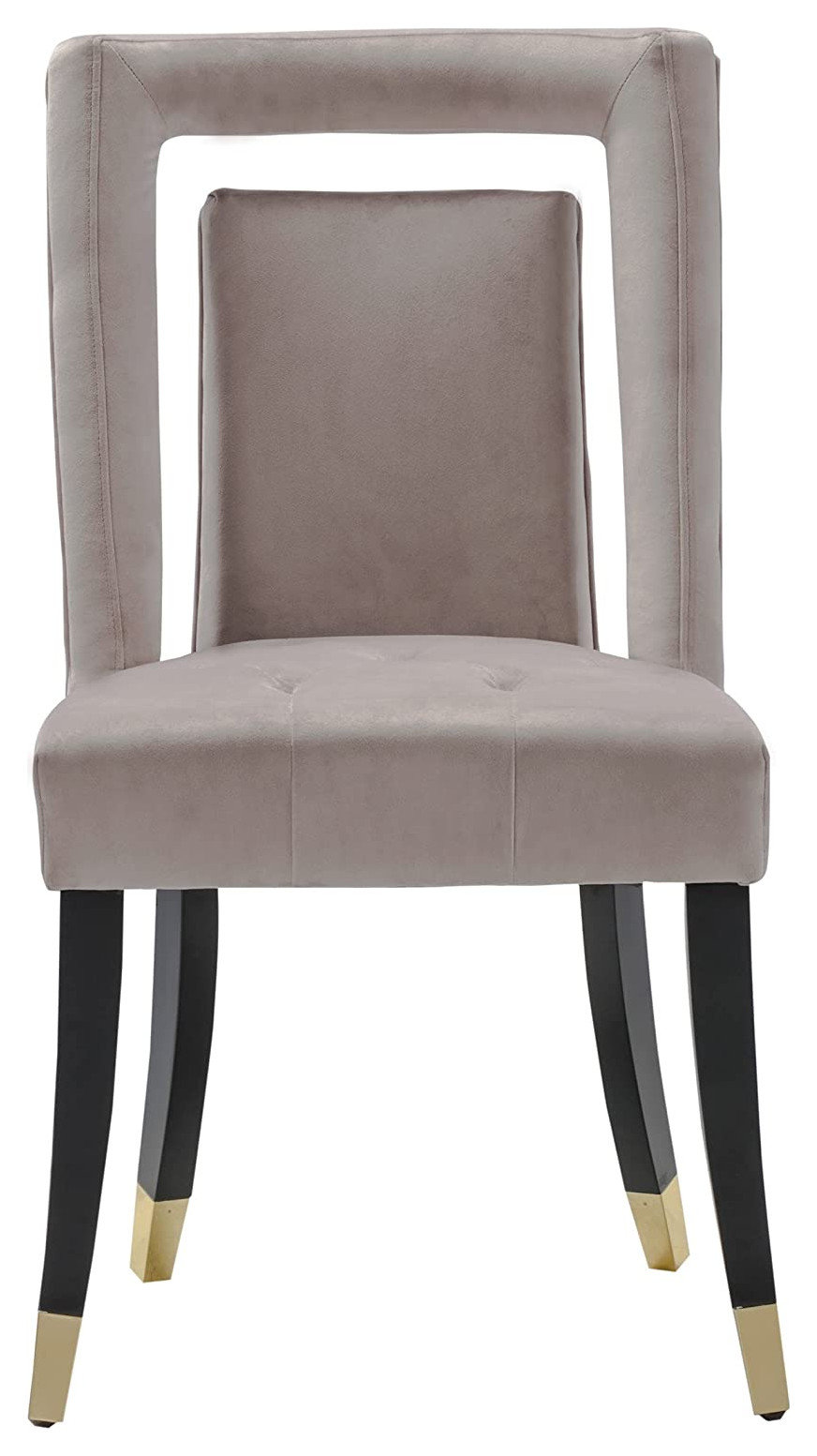 Set of 2 Blush Velvet Dining Chairs with Nailhead Trim and Gold Tip ...