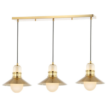 Colin 3-Light 35" Adjustable Triple LED Pendant, Brass Gold by JONATHAN Y