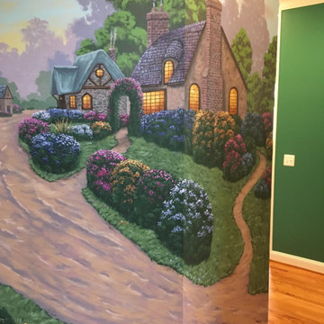 English Cottages Mural, hand painted in a foyer by Tom Taylor of Mural Art LLC
