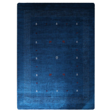 Hand Knotted Loom Wool Area Rug Contemporary Blue, [Rectangle] 8'x10'