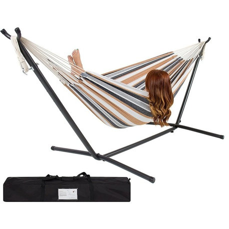 Double Hammock With Space Saving Steel Stand Includes Portable Carrying Case